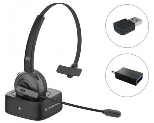 HEADSET BLUETOOTH CONCEPTRONIC CON BASE DE CARGA ADAPTADOR BLUETOOTH INCLUIDO POLONA03BDA