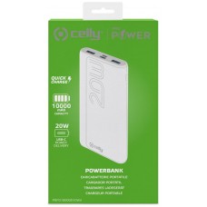 CELLY POWER BANK 10A PROPOWER MAX 22W MICROUSB USBC SALIDAS 2 USB Y USBC BLANCO