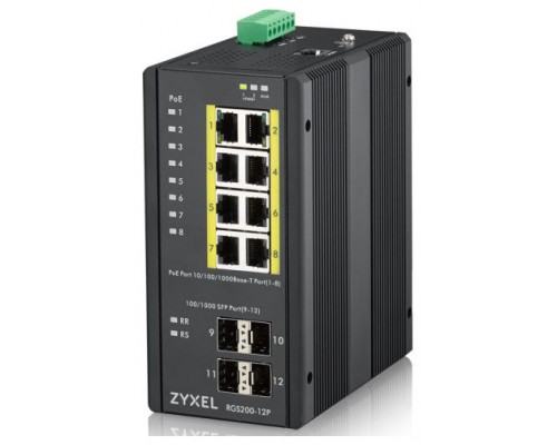 Zyxel RGS200-12P Gestionado L2 Gigabit Ethernet (10/100/1000) Energía sobre Ethernet (PoE) Negro