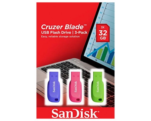 Sandisk Cruzer Blade 3x 32GB unidad flash USB USB tipo A 2.0 Azul, Verde, Rosa