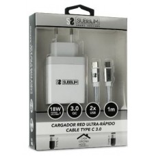 CARGADOR SUBBLIM PD18W + 2.4A + C TO C CABLE WHITE