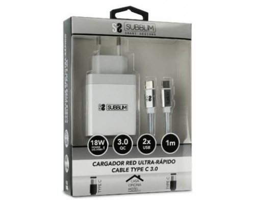 CARGADOR SUBBLIM PD18W + 2.4A + C TO C CABLE WHITE