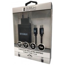 CARGADOR SUBBLIM PD18W + 2.4A + C TO C CABLE BLACK