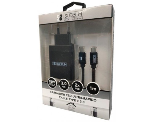 CARGADOR SUBBLIM PD18W + 2.4A + C TO C CABLE BLACK