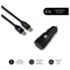 CARGADOR COCHE SUBBLIM DUAL PD PD18W+QC3.0 + C TO C CABLE BLACK