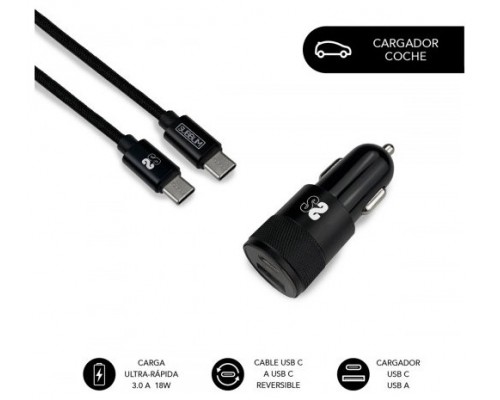 CARGADOR COCHE SUBBLIM DUAL PD PD18W+QC3.0 + C TO C CABLE BLACK