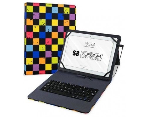 SUBBLIM Funda con Teclado Micro USB - USB C KEYTAB USB 10,1" Squares