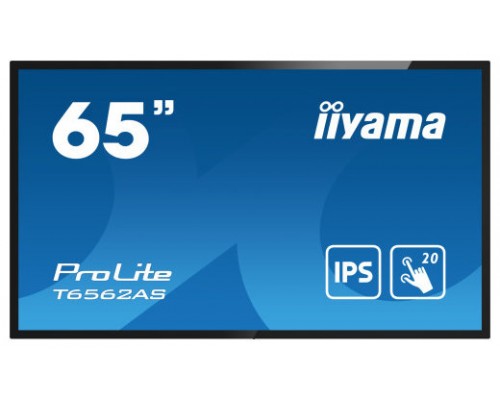 iiyama T6562AS-B1 pantalla de señalización Panel plano interactivo 163,8 cm (64.5") IPS 500 cd / m² 4K Ultra HD Negro Pantalla táctil Procesador incorporado Android 8.0 24/7