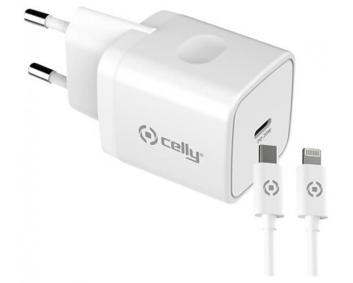 CELLY CARGADOR RED 20W USBC Y CABLE USBC-LIGHTNING BLANCO