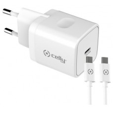 CELLY CARGADOR RED 20W USBC Y CABLE USBC-USBC BLANCO