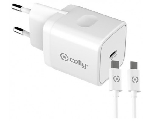 CELLY CARGADOR RED 20W USBC Y CABLE USBC-USBC BLANCO