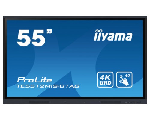 iiyama TE5512MIS-B1AG pantalla de señalización Pantalla plana para señalización digital 139,7 cm (55") LED Wifi 400 cd / m² 4K Ultra HD Negro Pantalla táctil Procesador incorporado Android 11 16/7