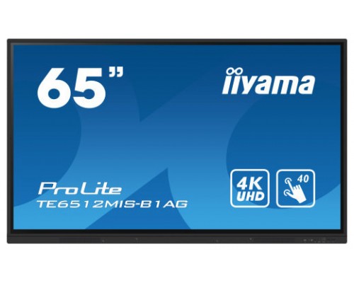 iiyama TE6512MIS-B1AG pantalla de señalización Panel plano interactivo 165,1 cm (65") LCD Wifi 400 cd / m² 4K Ultra HD Negro Pantalla táctil Procesador incorporado Android 11 24/7