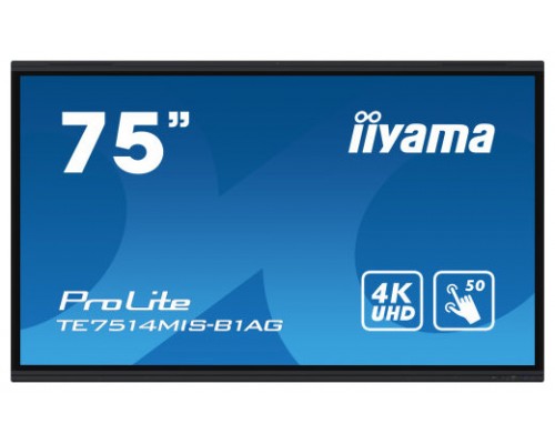 iiyama TE7514MIS-B1AG pantalla de señalización Panel plano interactivo 190,5 cm (75") LCD Wifi 435 cd / m² 4K Ultra HD Negro Pantalla táctil Procesador incorporado Android 24/7