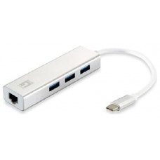 ADAPTADOR USB-C A GIGABIT ETHERNET RJ45 LEVEL ONE CON HUB USB 3.0 3 PUERTOS