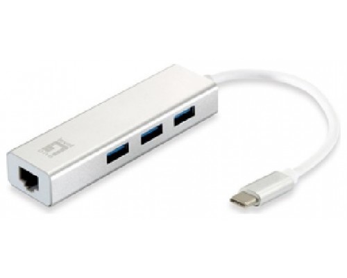 ADAPTADOR USB-C A GIGABIT ETHERNET RJ45 LEVEL ONE CON HUB USB 3.0 3 PUERTOS