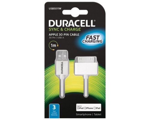 CABLE DURACELL USB A APPLE 30P BL