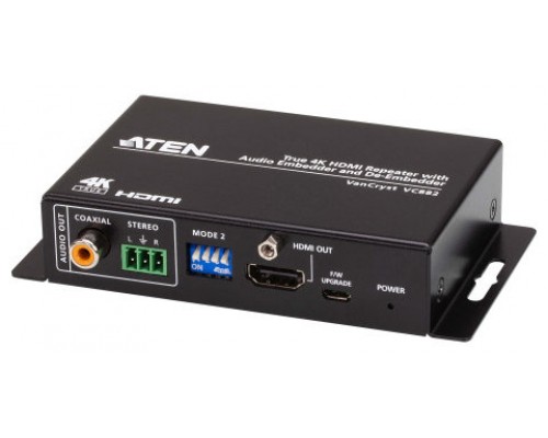 ATEN Repetidor HDMI True 4K con incrustador y desincrustador de audio