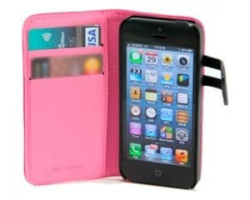 FUNDA WAZZABEE PARA IPHONE 5 POLIPIEL, MARCO INTERIOR PLASTICO, CIERRE MAGNETICO, ROSA (WB-M30WP-PK)