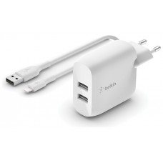 Dual USB-A Wall Charg w/1M PVC A-LTG 24W - Dual USB-A Wall Charg w/1M PVC A-LTG 24W