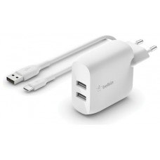 Dual USB-A Wall Charger w/1M PVC A-C 24W - Dual USB-A Wall Charger w/1M PVC A-C 24W