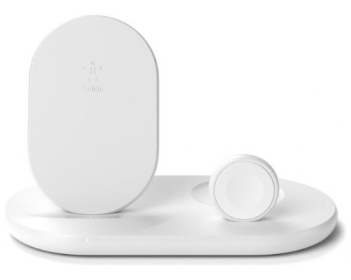 BASE DE CARGA INALAMBRICA BELKIN WIZ001VFwh 3 EN 1 APPLE WATCH IPHONE AIRPODS BLANCO